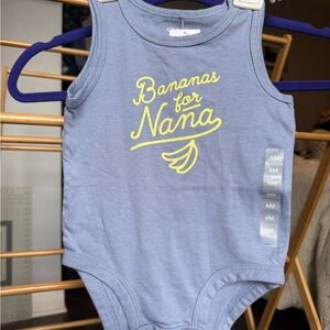 Carter's “Bananas for Nana” onesie in slate blue with Yellow Print, size 6mo